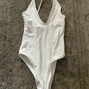 Aerie Deep V White One Piece Swimsuit